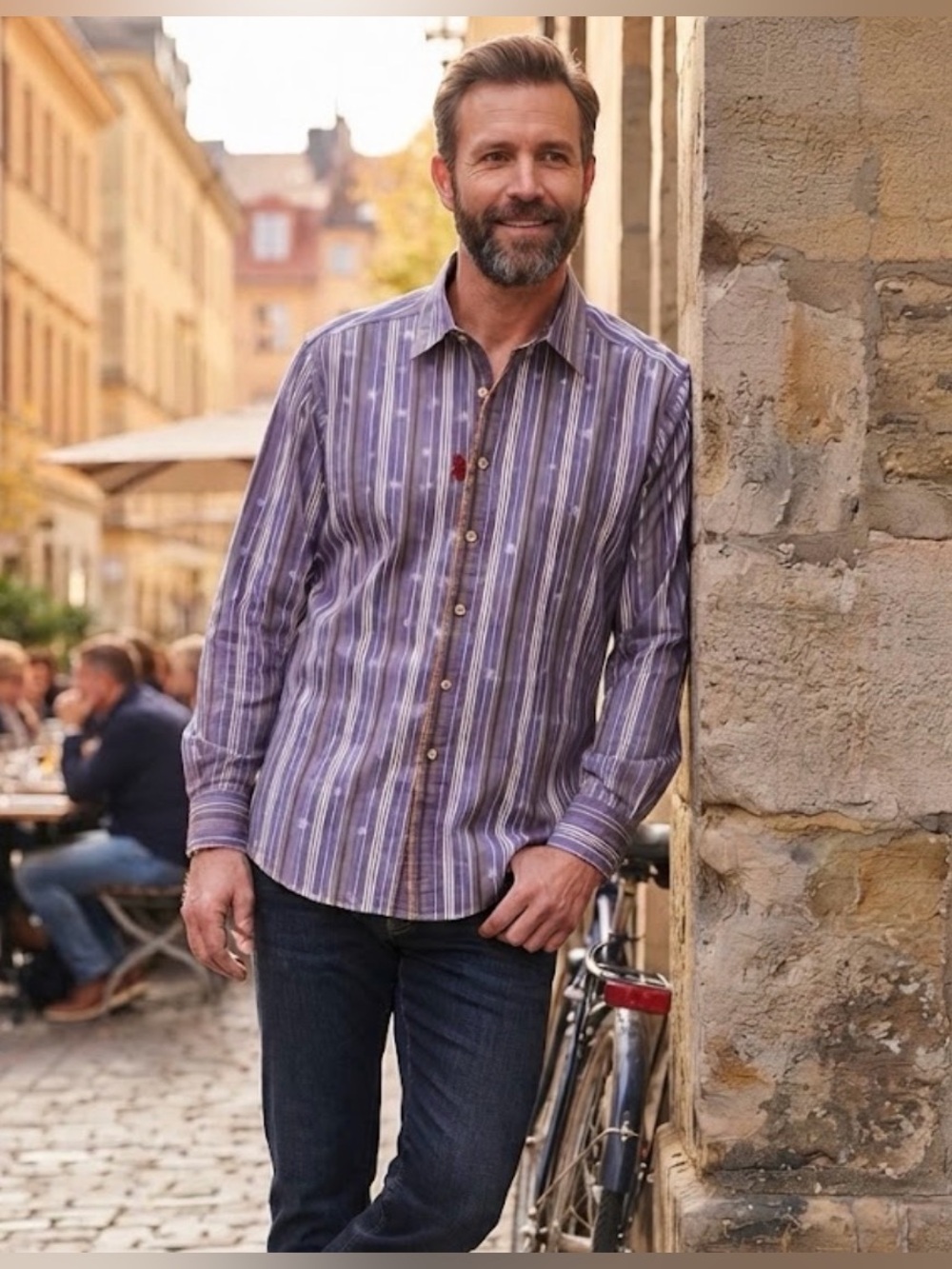 Robert Graham Freshly Laundered Purple Stripe Embroidered Button Down Shirt